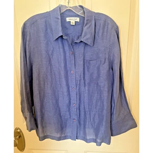 Coldwater Creek PXL Purple Linen Button Down Collared Shirt - Picture 1 of 4