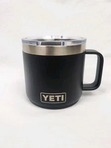 Yeti Rambler 14oz Metal Insulated Coffee Mug Cup Tumbler & Lid Black With Text - Bild 1 von 8