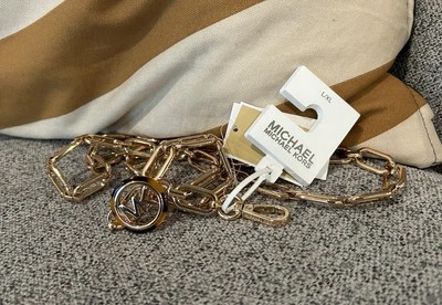¡Nuevo! Cinturón Michael Kors Grande/XLWomen’s MK Gold Logo Metal Cintura/Cadena Vientre Foto 1 de 4