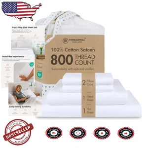 King 800 Fadenzahl Baumwolle Bettwäsche-Hotel weißer Satin, passt 16" tief - Bild 1 von 10