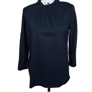 Ann Taylor Factory black blouse women ruffle mock neck long sleeve size M work - Picture 1 of 11