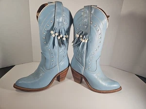 Vintage 70er Miss Capezio Perlen Quaste blau Cowgirl Stiefel Größe 6,5 M USA - Bild 1 von 15
