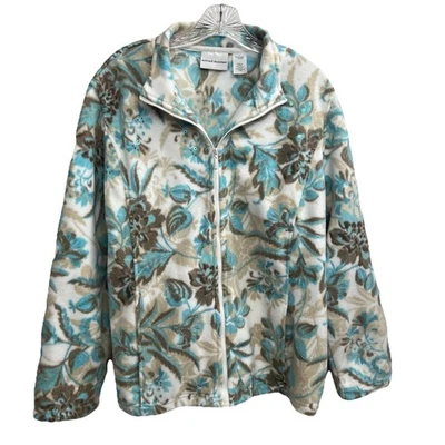 Alfred Dunner Women’s Size L Full Zip Teal, Tan, White Sequin Fleece Jacket  - Image 1 of 4