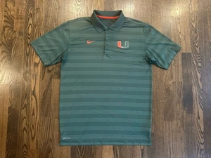 Nike Dri Fit MIAMI HURRICANES grün gestreiftes Poloshirt Größe Medium - Bild 1 von 4