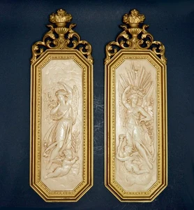 Vintage 1967 Dart Inc Wandtafeln Goddness Cherubs verzierter Goldrahmen MCM SET - Bild 1 von 8