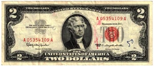 1963 USA 2 Dollar Banknote UNITED STATES AMERICA Red Seal P382 - Picture 1 of 2