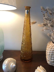 Vtg Empoli Italy Amber Wax Drip Bamboo Genie Bottle Decanter Vase MCM No Stopper - Picture 1 of 7
