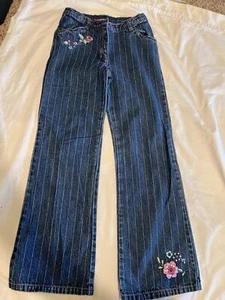 Gymboree Chelsea Girl Denim Bootcut Jeans pinstripe Floral Design Size 9 - Picture 1 of 4