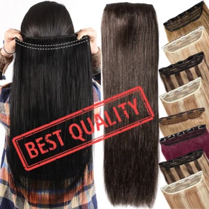 100% Real Remy Human Hair Extensions Clip In One Piece Hair Band 3/4Full Head US - Picture 1 of 51