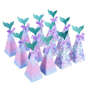 10Pcs Mermaid Party Boxes Favors Cone Mermaid Gift Candy Boxes with Glitter Tail - Picture 1 of 12