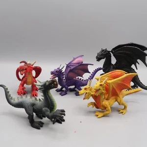 Lote 5 Dragones Figura Alada Medieval Fantasía Colorida Realista - Imagen 1 de 8