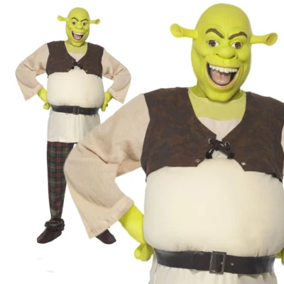 Adulto Hombre Shrek Ogro Disfraz Halloween Día Mundial del Libro Vestido Elegante + Máscara Foto 1 de 4