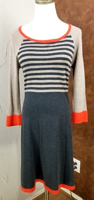 Vestido de manga larga con corpiño a rayas gris talla S Eliza J para mujer Foto 1 de 4