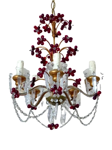Gorgeous Vintage Macaroni Beaded Murano Drops Chandelier Italian Red Prism 1950 Cover