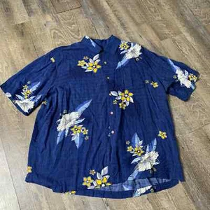 George Mens Shirt Size XL Blue Tropical Floral Button Up Beach Short Sleeves - Picture 1 of 7