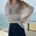 Solid Color Sun Protection Clothing Breathable See-through Blouses  Women