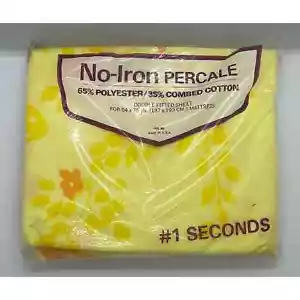 Lenzuolo matrimoniale vintage giallo floreale senza ferro percalle #1 secondi NOS - Foto 1 di 2
