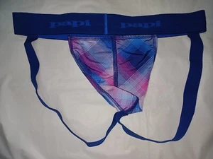 INTIMO PAPI UOMO JOCKSTRAPS COLORE MOTIVO BLU CON FASCIA BLU TAGLIA MEDIA M - Foto 1 di 3