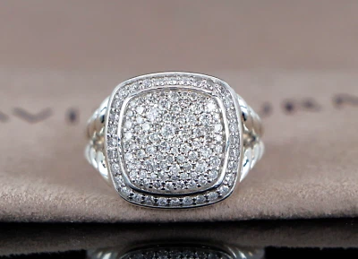$1,875 David Yurman Albion Silver Pave Diamond 15mm Split Shank Ring 5.25 - Image 1 of 4