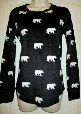 P.J. Salvage, Black/White Polar Bear Crew Neck Pullover Top, LS, S (36), NWOT - Image 1 of 4