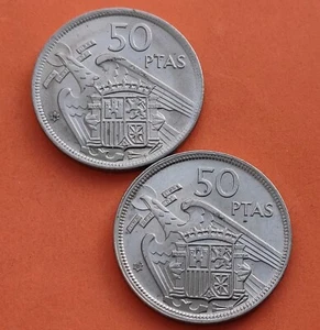 2 Monedas @ESTRELLA TRUCADA@ 50 PESETAS 1957 * 72 + 74 REPRODUCCIÓN España 1974 - Imagen 1 de 4
