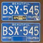 British Columbia 1983 BEAUTIFUL License Plate PAIR # BSX-545