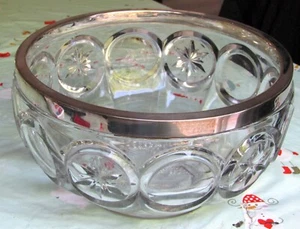 Vintage antike große schwere handgeschliffene Glas Salat Servier Obst Schale Silber Teller - Bild 1 von 11