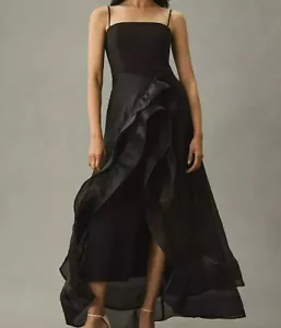 Anthropologie Maxi Dress Hutch Strappy Cascading Ruffle Black Size Medium - Picture 1 of 14