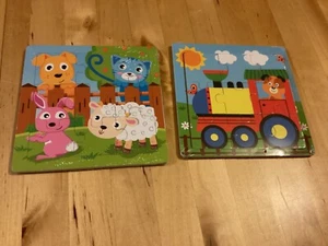 BNIP New 2 x Wooden Jigsaws - 9 Pieces 17.5x17.5cm - Animals & Train - Picture 1 of 3