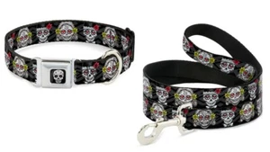 Buckle Down Dog Collar or Leash Thaneeya Sugar Skull The Couple Los Novios S M L - Picture 1 of 11