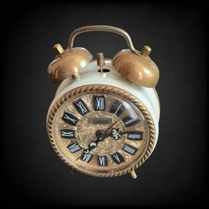 Vintage Endura Brass Wind Up Alarm Clock Roman Numerals Germany Glow Hands 1960s - Picture 1 of 14