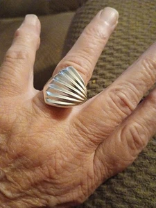 Carved Sea Shell Seashell Statement No Stone 925 Sterling Silver Ring Size 8 - Picture 1 of 14