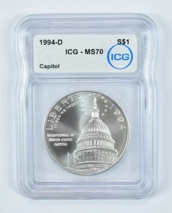1994-D Capitol Commemorative Silver Dollar MS70 ICG *8358 - Picture 1 of 5