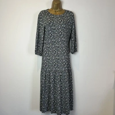 Marks & Spencer Dress Midi Navy Print  Stretch Jersey Tiered M&S Size 10 - 24 - Image 1 of 4