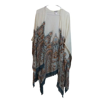 J Jill Womens Geometric Paisley Ruana Kimono Shawl Frayed Cover Size OSFM - Image 1 of 4