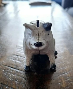 Vintage Gusseisen schwarz & weiß sitzendes Schwein Sparschwein - Bild 1 von 6