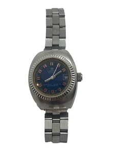 Lorenz Edox Watch 21 Jewel Incabloc Automatic Blue Face Date All Stainless Steel - Picture 1 of 7