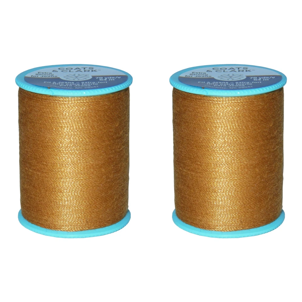 New 2pc Coats & Clark Gold Topstitching Thread for Jeans Extra Strong 2x70 yard - Image 1 of 1