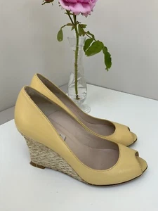 Designer L K Bennett Pale Yellow Leather Wedge Peep Toe Shoes UK3 EU36 RRP £195 - Picture 1 of 7