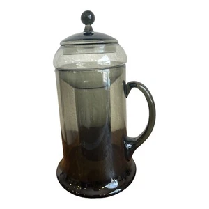 VINTAGE SMOKEY GLASS PITCHER WITH ICE CORE AND LID KITCHEN ITEMS  - Picture 1 of 10