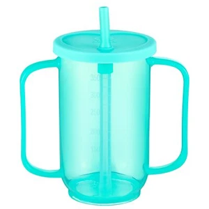 Elderly Water Cup Non Spill Drinking Feeding Cups with 2 Handles Straw and Lid - Picture 1 of 6