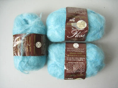 Spinrite Bouquet Floss Mohair Wool Yarn Lot 3x25g Skeins Aqua Blue Knit Crochet - Image 1 of 4