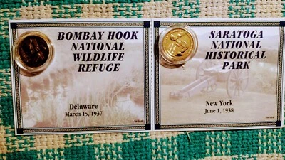 LOT OF # 2 GOLD STATEHOOD QUARTERS DELAWARE & NEW YORK NATIONAL PARKS - Image 1 of 4