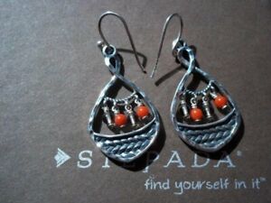 Silpada Sterling Silver, Coral & Smoky Quartz Bead Earrings #W2220