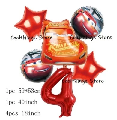 COOLTHINGZ DISNEY CARS LIGHTENING McQUEEN Balloon Set for 4th Birthday Party Foil AGE 4