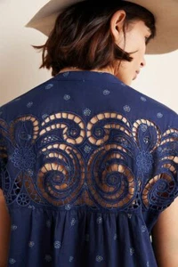New! XS Anthropologie Navy "Pilcro Lace Tunic" Top Blouse - Picture 1 of 8