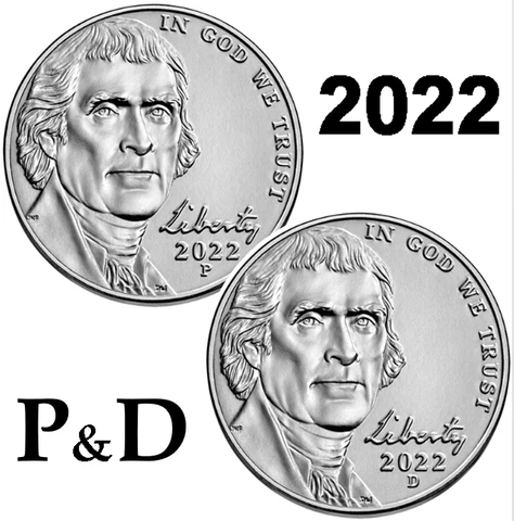 💰 2022 P & D Jefferson Nickel 5¢ -  2 Uncirculated Coins Cover