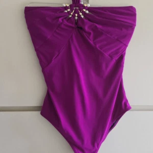 Vtg. Gottex Fuchsia Bandeau 1 PC w/ Gold/Pearl 1/2 Sunburst Ornament, NWOT, Sz10 - Picture 1 of 8