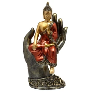 Goldener Thai-Buddha mit rotem Umhang, in einer Hand sitzend -Höhe 23 cm - Bild 1 von 4