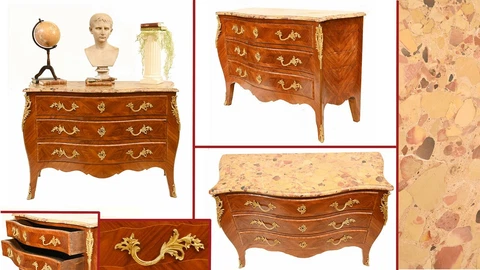 French Chest of Drawers - Antique Kingwood Bombe Commode Cover